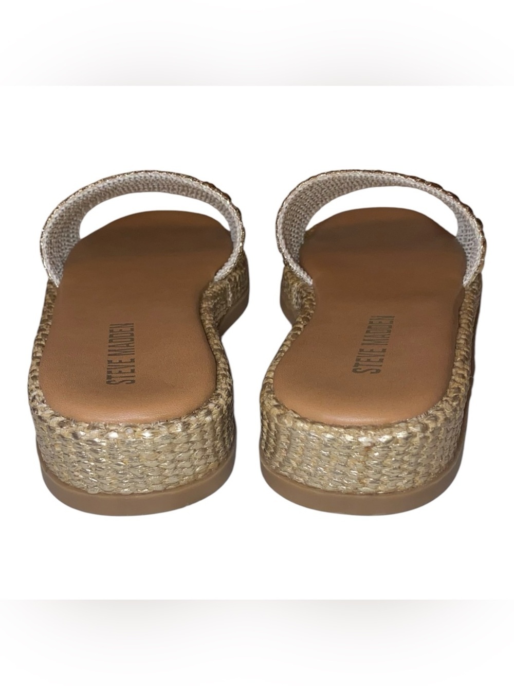 STEVE MADDEN Boardwalk Espadrille Style Sandal Slide Metallic Gold/Tan Size 8M - Picture 4 of 10